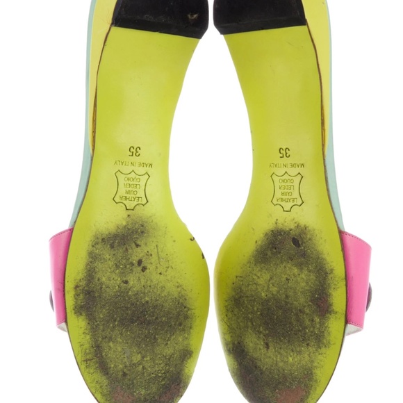 RARE RETRO Emilio Pucci Colorblock Leather Yellow Pink Green Slides Sandals 35 - Picture 5 of 5
